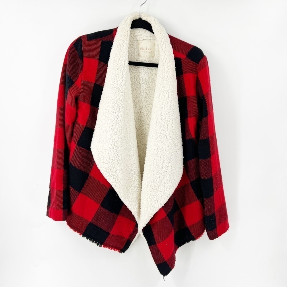 ✅ALTAR’D STATE Women's Buffalo Plaid Sherpa Cardigan Flannel Open JACKET Small